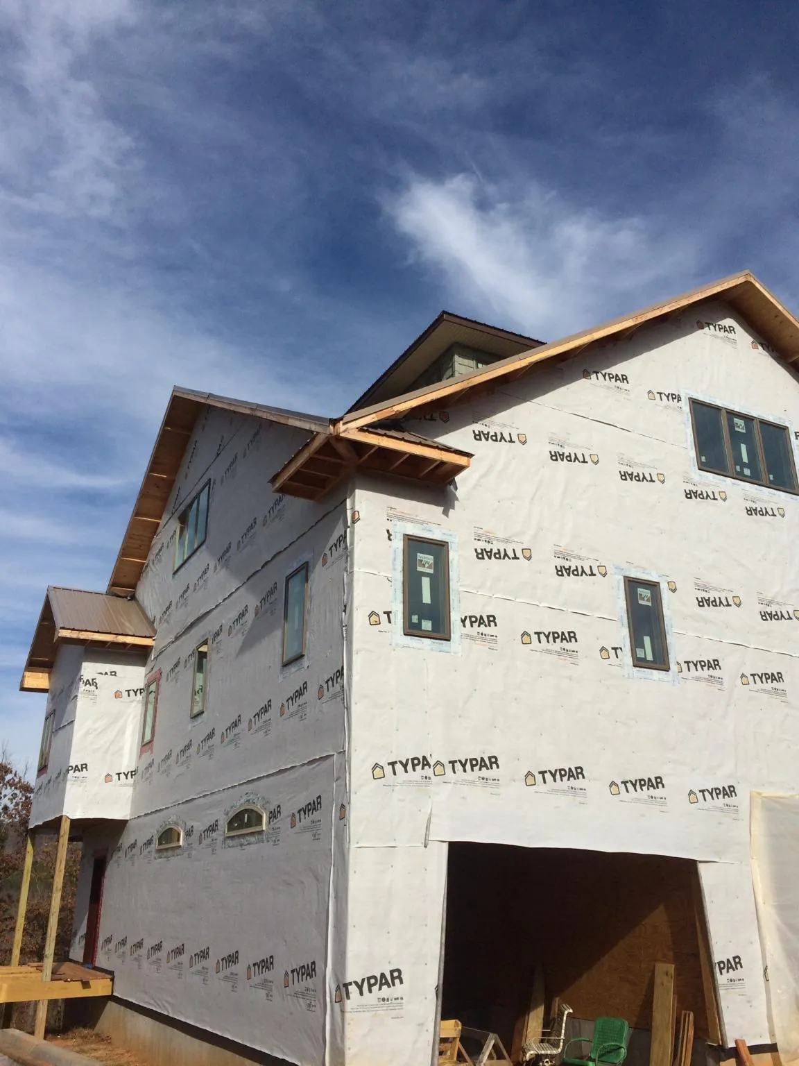 Stick built house wrapped in Typar with new roof framing and dormers in Rockaway